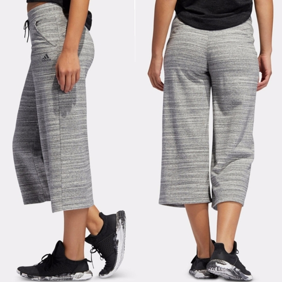 Adidas Women's Sport 2 Street French Terry Wide Culottes in a 2-Tone Grey XS - Picture 2 of 16